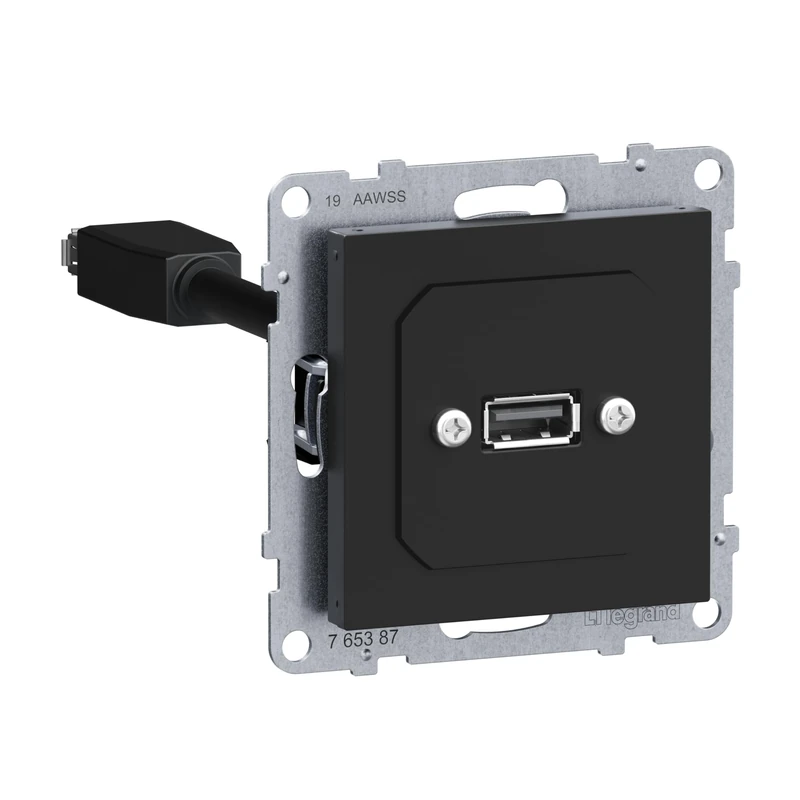 LEGRAND, SEANO 765387 USB Data Socket with Cable, Insert Including Cover, USB 3.0, Cable Length: 15 cm, Colour: Black