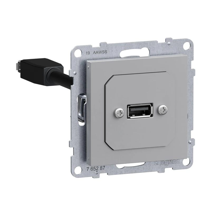 LEGRAND, Seano 765287 USB Data Socket with Cable, Insert Including Cover, USB 3.0, Cable Length: 15 cm, Colour: Aluminium