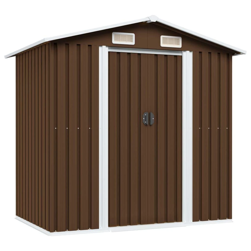 Vopese Garden Storage Shed Brown 204x132x186 cm Steel, Outdoor Storage Shed Metal Garden Shed Outdoor Storage Box Garden Furniture Garden&Outdoor