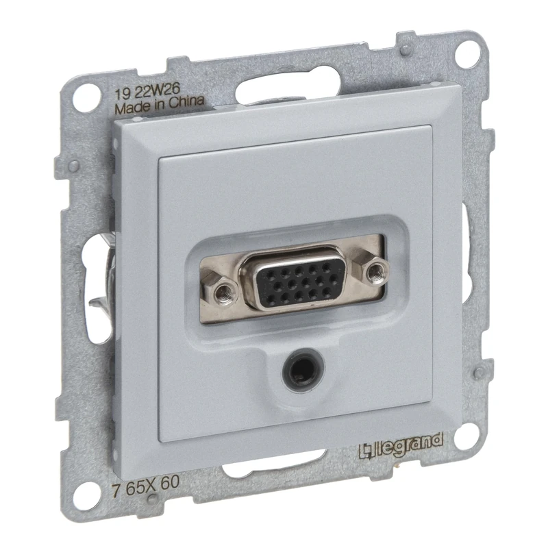 LEGRAND, Seano HD15 Connection Unit + 3 mm Jack, Insert Including Cover, Screw Terminals, Colour: Aluminium, 765260