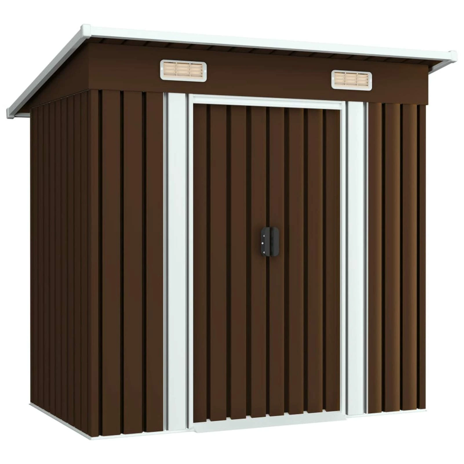 Vopese Garden Storage Shed Brown 194x121x181 cm Steel, Outdoor Storage Shed Metal Garden Shed Outdoor Storage Box Garden Furniture Garden&Outdoor