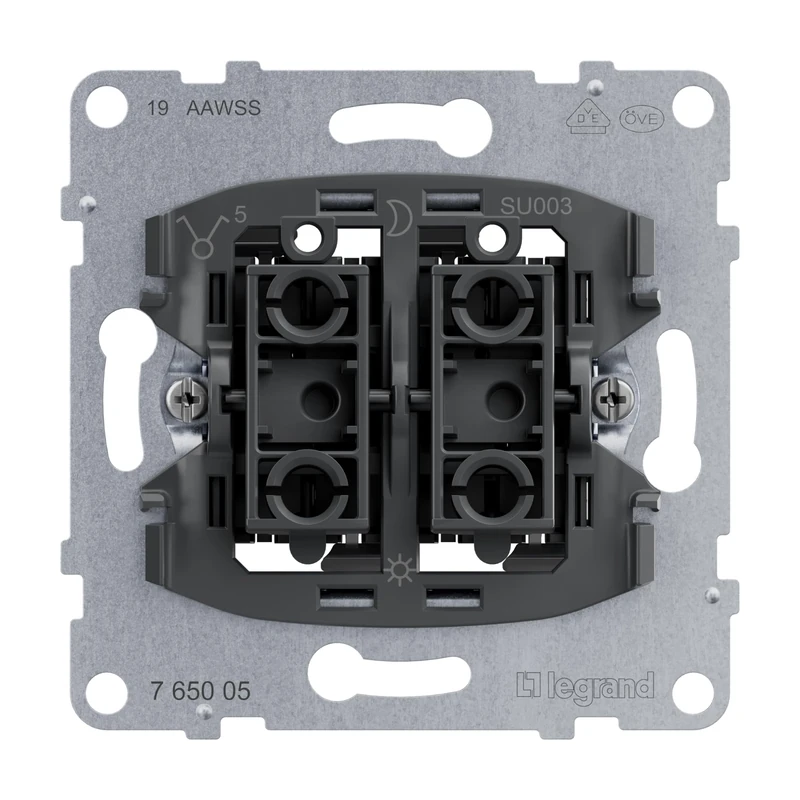 LEGRAND, Seano Series Switch Insert, Plug-In Terminals, 2x LED Lighting Functions Can Be Retrofitted (Item Number: 764526), 2x LED Control Functions Retrofittable (Item Number: 764521), 10AX, 765005