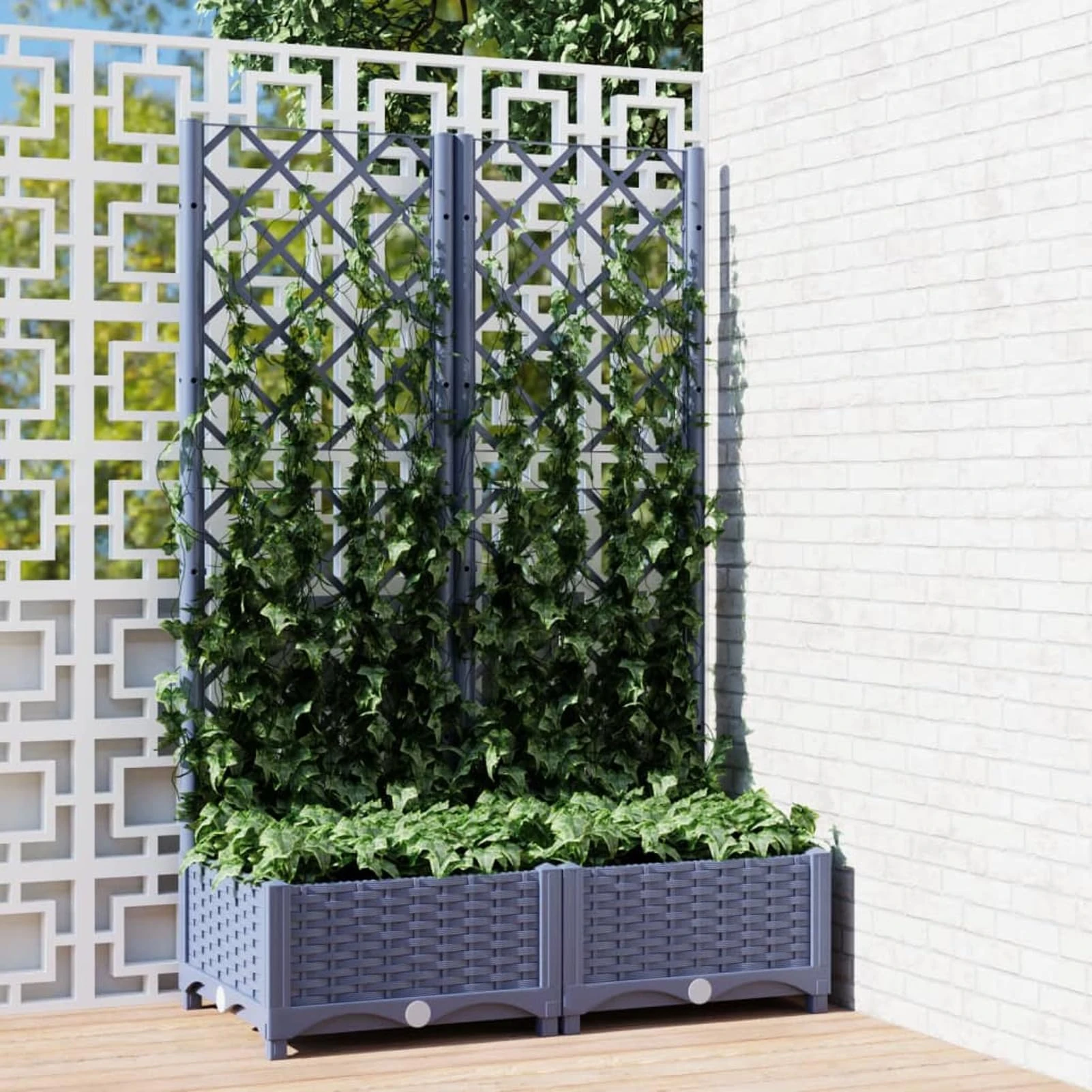 Vopese Garden Planter with Trellis Dark Grey 80x40x121.5 cm PP, Garden Trough Planter with Panel Climbing Plant Holder for Patio Yard, Outdoor Entrance Balcony Raised Bed Flower Box Garden&Outdoor