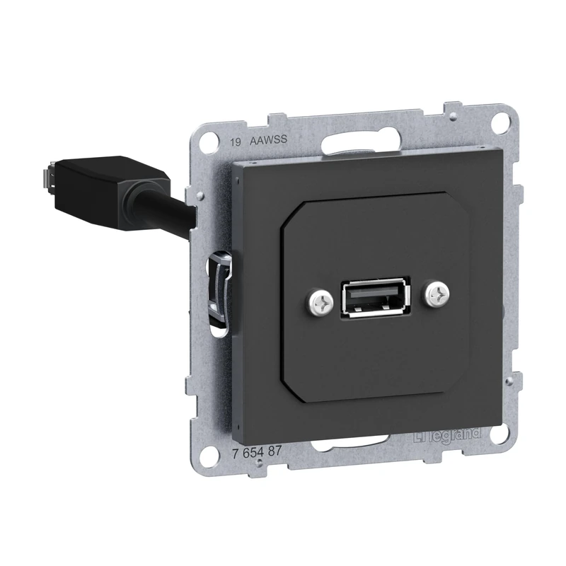 LEGRAND, Seano 765487 USB Data Socket with Cable, Insert Including Cover, USB 3.0, Cable Length: 15 cm, Colour: Anthracite