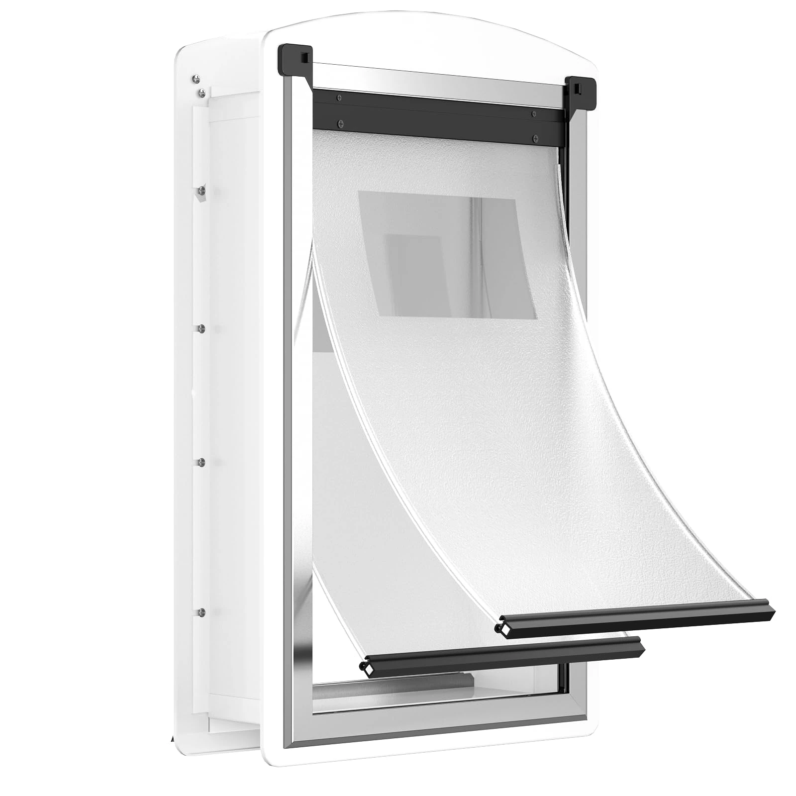 Decormax Dog Door for Wall, Steel Dog Door with Telescoping Tunnel, Weatherproof Pet Door with Two Sliding Lock Panels and Magnetic Flaps, Easy to Install, White, X-Large