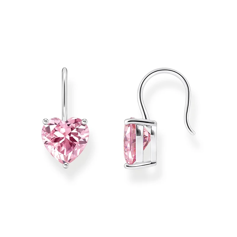 Thomas Sabo 925 Sterling Silver Pink CZ Heart Dangle Earrings H2288-051-9 One Size Fits All Sterling Silver Cubic Zirconia, one size, Sterling Silver, Cubic Zirconia