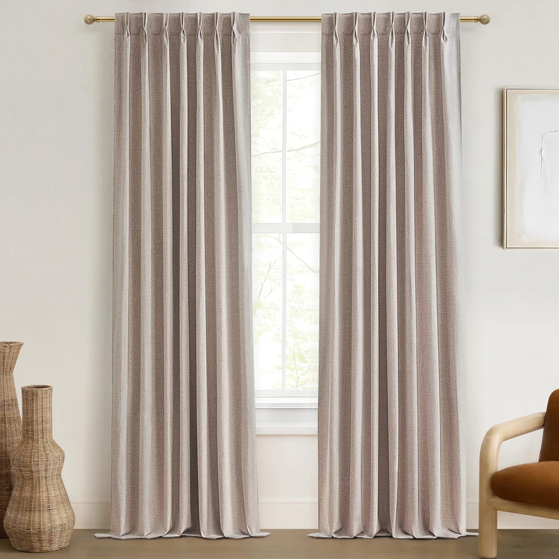 Thick Linen Blackout Curtains 105 Inches Long 2 Panels Set, Custom Length Heat/Draft Blocking Back Tab&Pinch Pleated Neutral Large Window Drapes for Office at Home Living Room Bedroom, W40"xL105"