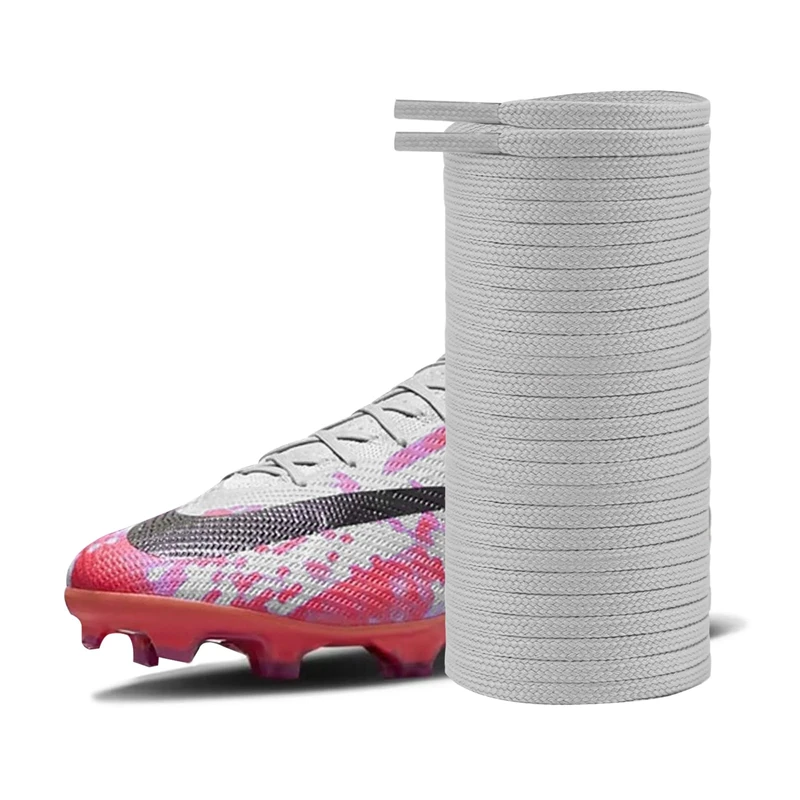 UamGlsob 4mm Football Boot Laces for Nike Mercurial Shoe, Thin Flat Shoelaces Replacement for High Top Soccer Cleats Trainers (Grey, 54"/140cm)