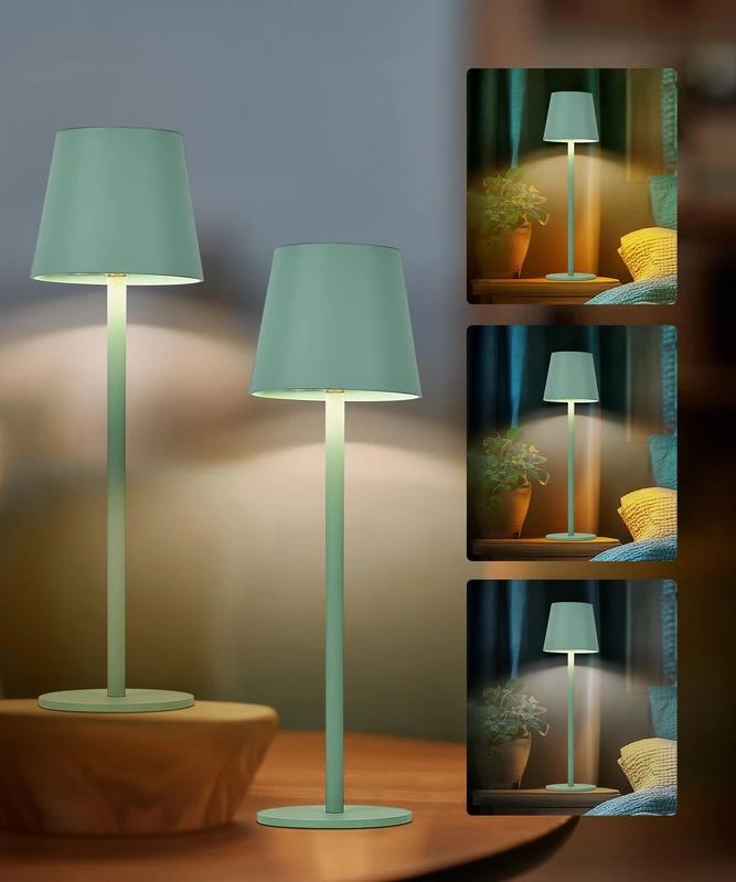 Faithorse Rechargeable Lamp Cordless Table Lamp, 2 Pack Battery Operated Lamps 5200mAh IP54 Waterproof Wireless Lamp with 3-Color Modes Touch Control Night Light for Bedroom(Vintage Green)