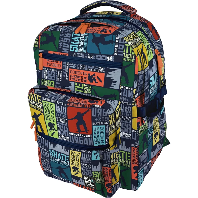 Grafoplás | Large School Backpack | 32X46X24cm | Padded Laptop Area | Bigpack Model | Skate Design | Bits&Bobs Pop Up Design | Maximum Ergonomics, blue, 32x46x24cm, SCHOOL