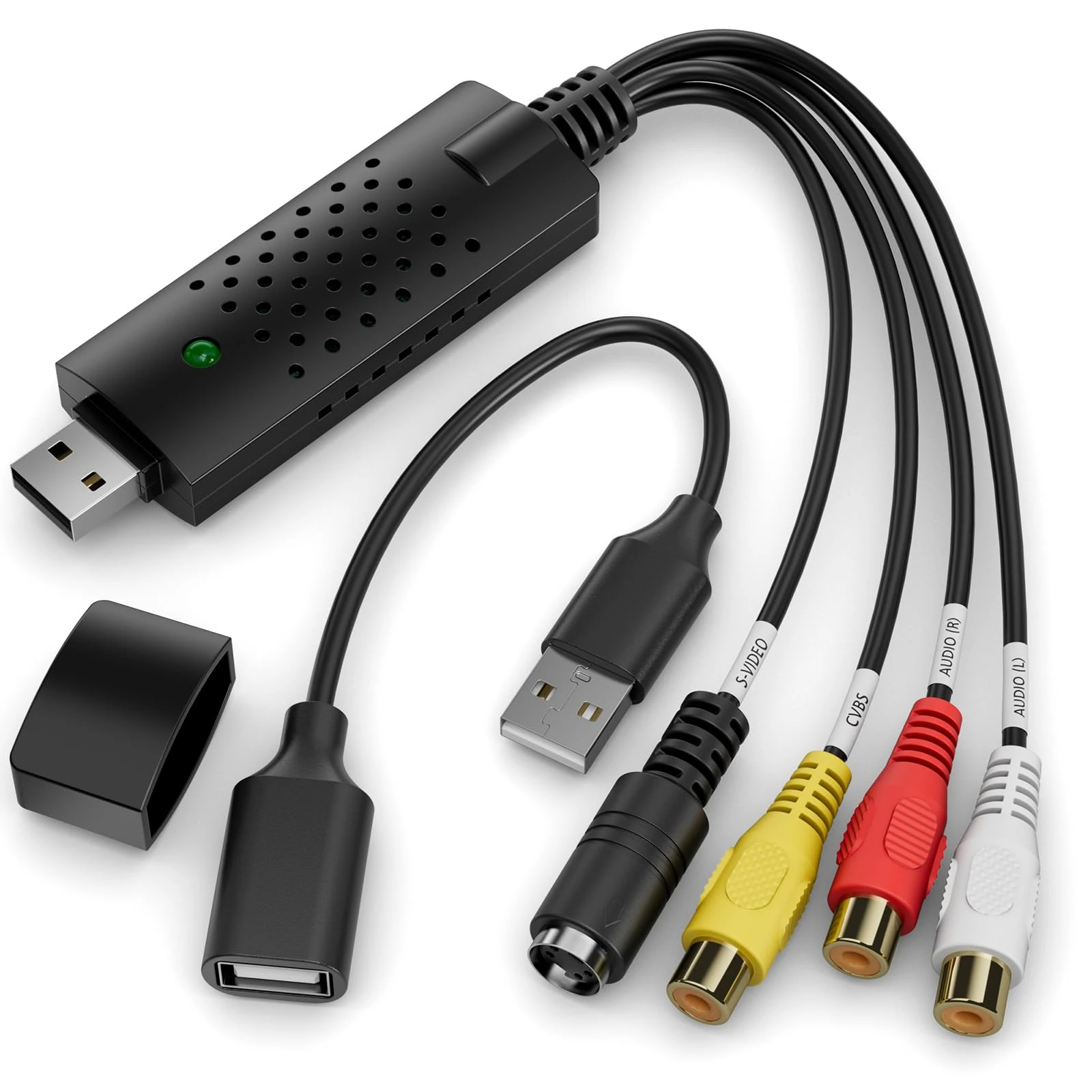 VHS to Digital Converter,RCA to USB Audio Video Converter,USB 2.0 Video Capture Card,Convert VHS to Digital from VHS VCR Mini DV Hi8 DVD for MAC/PC