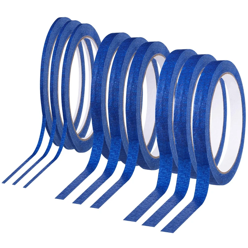 Meng Jiaran 9 Rolls Blue Masking Tape, 3/7/12 mm X 20 M Painters Tape Artist Masking Tape with Sharp Lines for Artist Painting DIY, Adhesive Blue Painters Tape for Indoor Painting Decorating