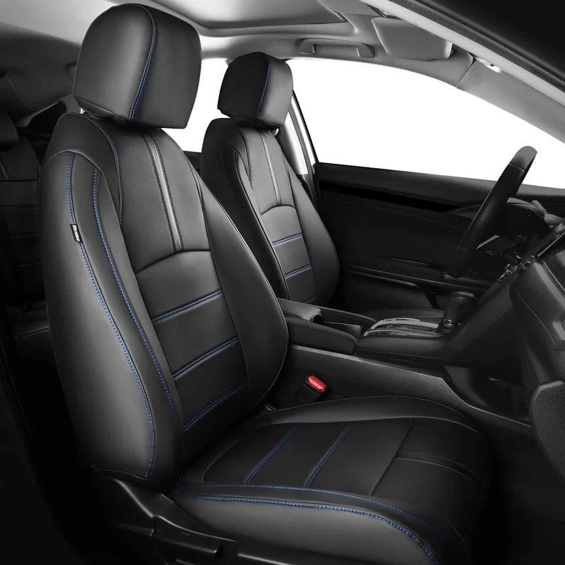 FEINEPRO Seat Covers for Honda Civic hatchback EX, sport touring, EXL 2016 2017 2018 2019 2020 2021, Leather Car Seats Cover Full Set for car, Black Blue