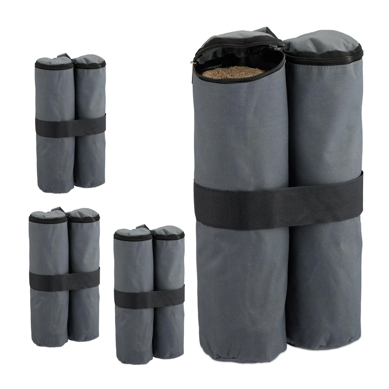 Relaxdays Set of 4 Gazebo Sandbags, Oxford Fabric, Filling with Sand, Weights for Party Tents, 40 x 42 x 1.5 cm, Grey, Polyester