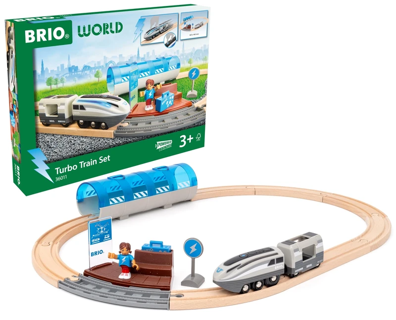 BRIO World Battery Powered High Speed Turbo Train Set for Kids Age 3 Years Up, Wooden Railway Accessories and Add Ons