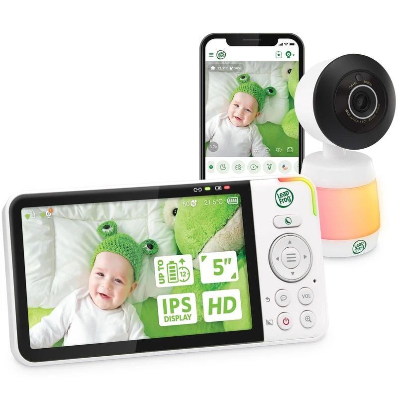 Leapfrog LF3915HD Smart WiFi Video Baby Monitor with Camera & Audio,Remote Camera Pan-Tilt-Zoom,5" HD 720p Display,110 Wide-angle view,Color Night Vision,Adaptive Touch Color Night Light,Two way talk