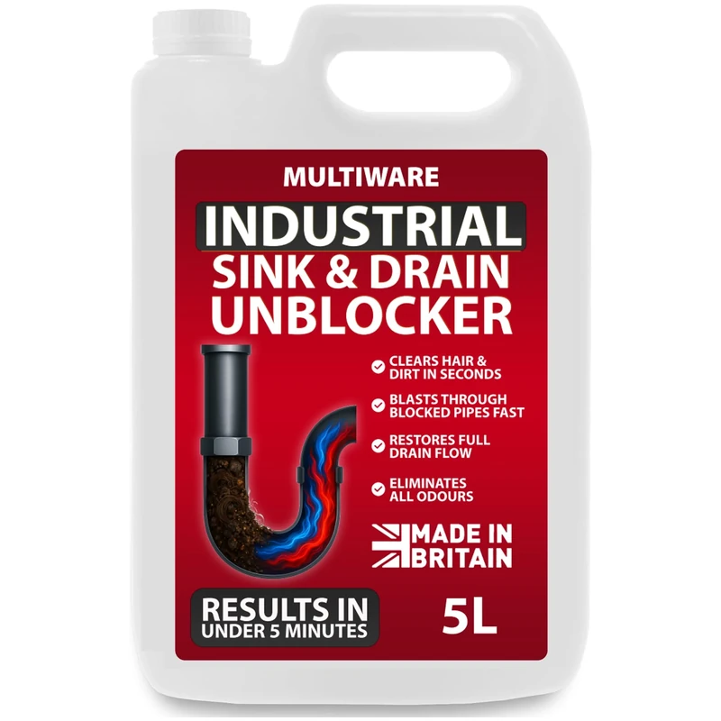MultiWare 5 Litre Drain Unblocker | Heavy Duty Sink & Drain Cleaner for Plug Holes, Toilets, Showers & Pipes | Powerful Toilet & Sink Unblocker for Home, Office, Garage & Shops | Cleaning Supplies