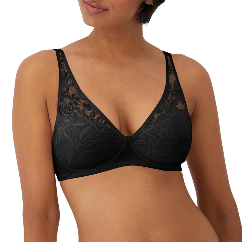 Bali Women's Breathe Modal T-Shirt Bra, Breathable Wireless Bra, Full-Coverage Convertible Bra, Black, 3X-Large