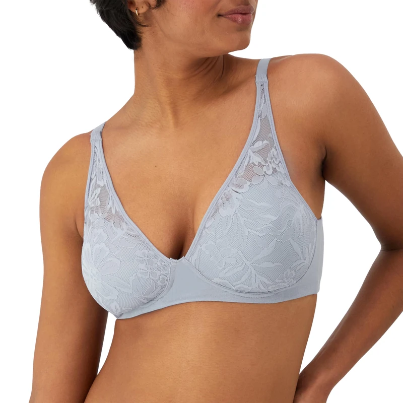 Bali Women's Breathe Modal T-Shirt, Breathable Wireless, Full-Coverage Convertible Bra, Silver Satin, XL