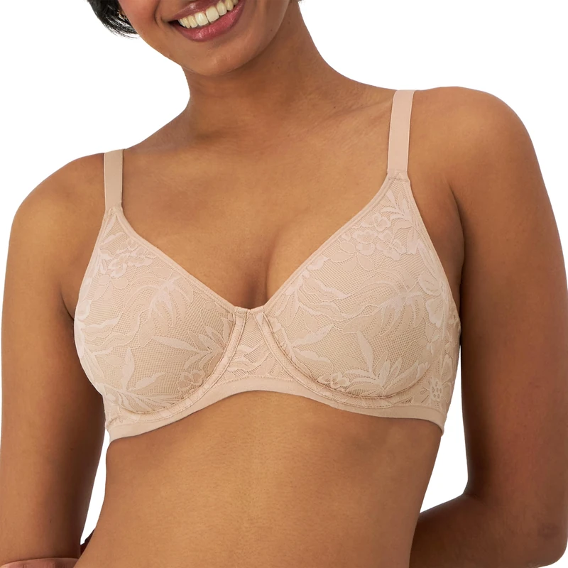 Bali Women's Breathe Lace Underwire Bra, Breathable 2-Ply Modal Bra, Convertible Straps, Almond, 42DD