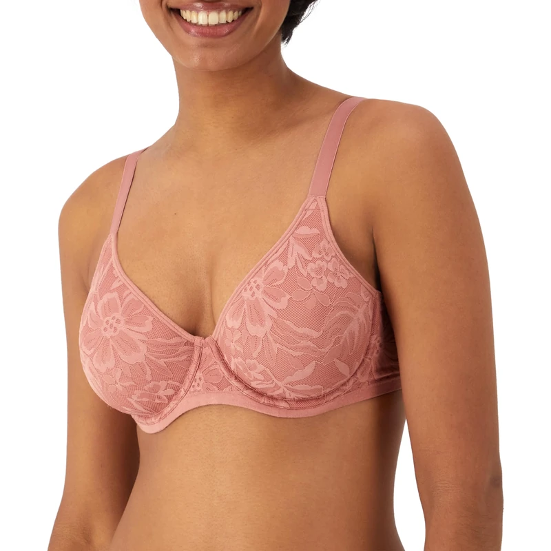 Bali Women's Breathe Lace Underwire Bra, Breathable 2-Ply Modal Bra, Convertible Straps, Misted Rose, 42D