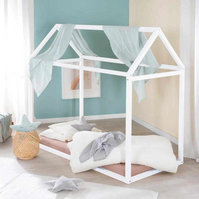 roba Sustainable Montessori House Bed 70 x 140 cm - Children's Bed Made of FSC Certified Solid Wood - from 12 Months Upwards - White