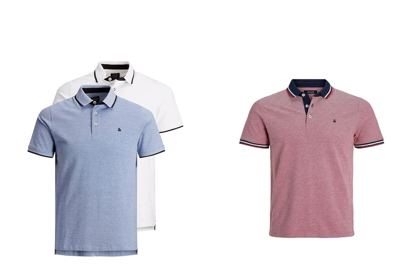JACK & JONES T-Shirt Bright Cobalt/Weiß L Poloshirt Rio-Rot L