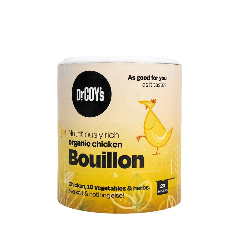 Dr. Coy's Organic Chicken Bouillon Powder - 125g - Gluten Free Chicken Broth for Chicken Stock, Soups and Sauces - Rich in Organic Vegetables - Ideal for Cooking & Seasoning