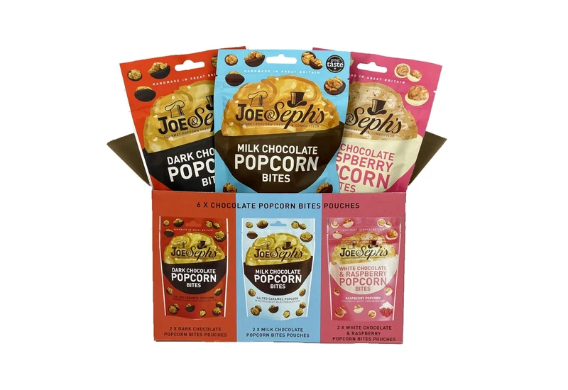 Joe & Seph's Award Winning Popcorn Bites (pack of 6) | Milk Chocolate, Dark Chocolate & Raspberry White Chocolate popcorn, Salted caramel popcorn. Luxury Popcorn, Gourmet Popcorn, Sweet Popcorn