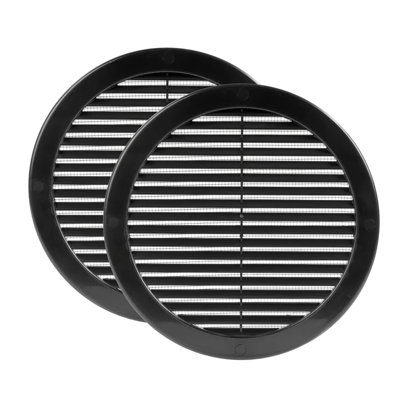 Vent Systems ø200 mm / 8'' Inch Black Soffit Vent Cover - Pack of 2 - Round Air Vent Louver - Grille Cover - Built-in Insect Screen - HVAC Vents for Bathroom, Home Office, Kitchen