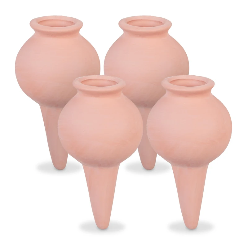 Relaxdays Set of 4 Clay Globes, Houseplants & Flowerbeds, Automatic Watering, Ceramic, Vacation & Office, Terracotta