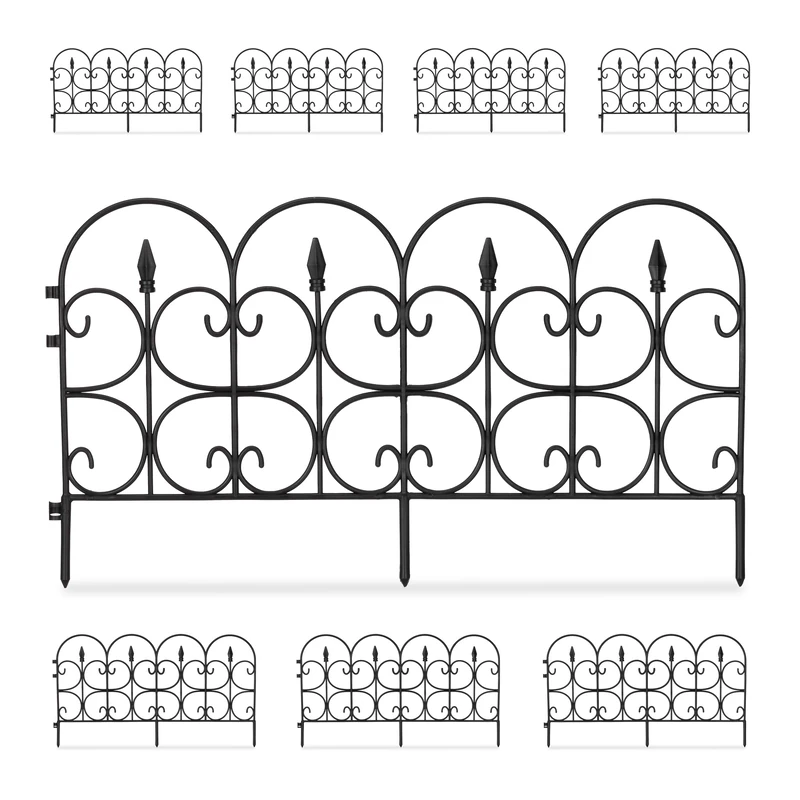 Relaxdays Set of 8 Garden Edging - Black Decorative Fence