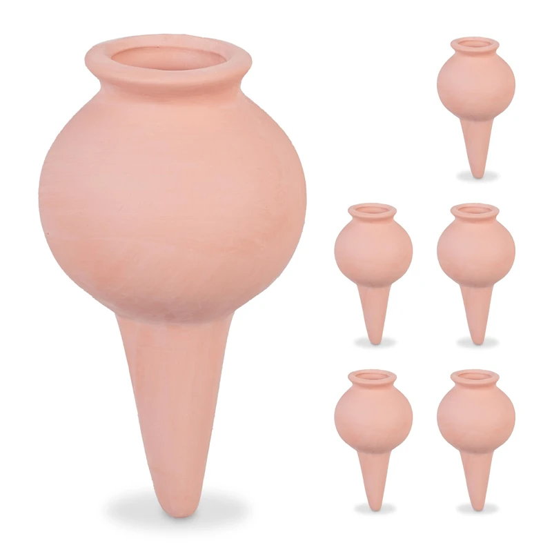 Relaxdays Clay Cone Set of 6, Houseplants & Flowerbeds, Automatic Watering, Ceramic, for Vacation & Office, Terracotta, 12 x 6 cm