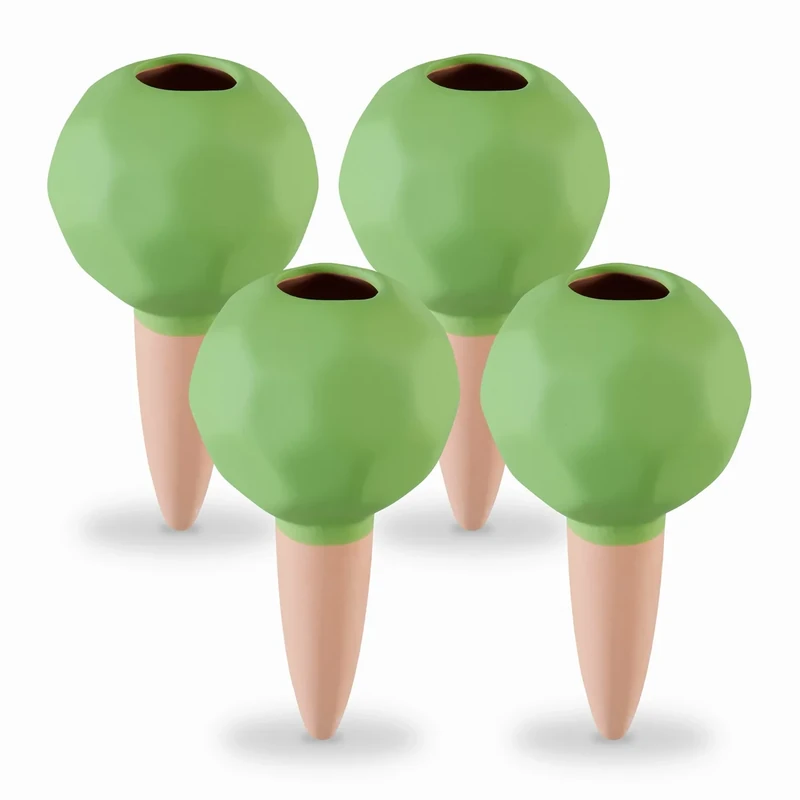 Relaxdays Clay Balls, Set of 4, Ø 6 cm, Water Dispenser for Houseplants & Flowerbed Boxes, Terracotta/Green, Ceramics, 11 x 6 cm