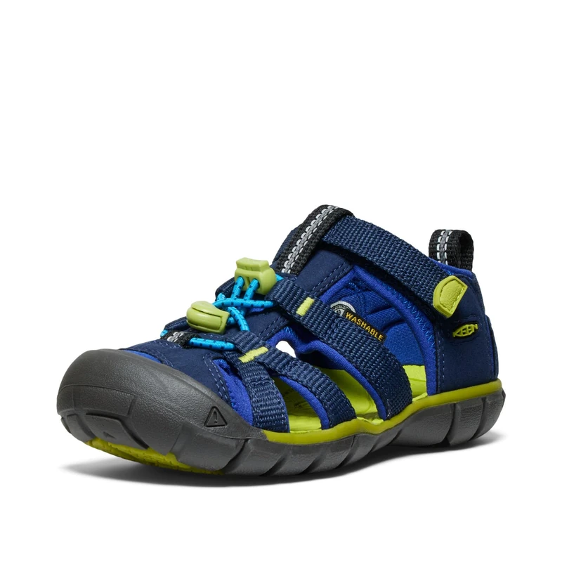 KEEN Unisex-Child Seacamp 2 CNX Closed Toe Sandals, Naval Academy/Chartreuse, 4
