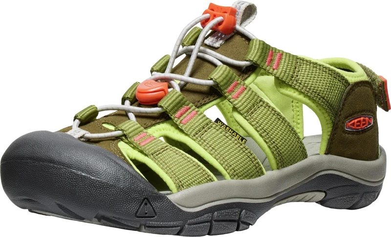 KEEN Unisex-Child Newport Boundless Adaptive Alternative Closure Easy On Outdoor Water Sandals, Dark Olive/Scarlet Ibis, 10
