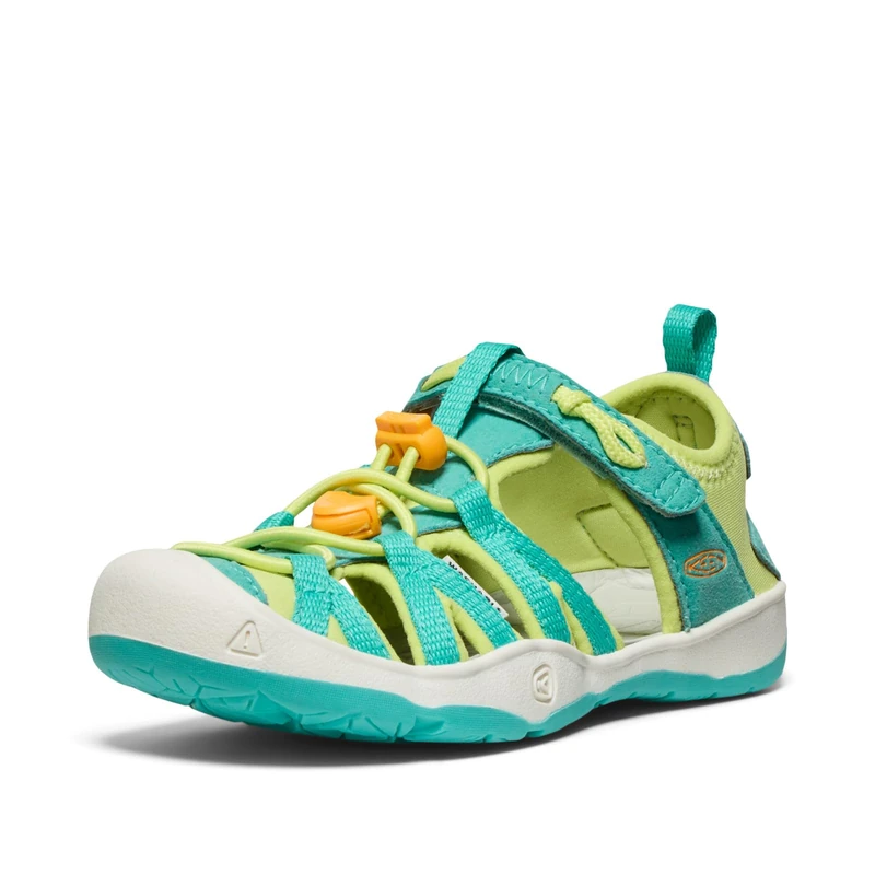 KEEN Unisex-Child Moxie Closed Toe Casual Sandals, Bright Aqua/Bright Marigold, 4