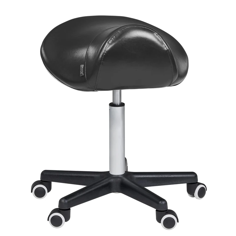 Master Massage Ergonomic Saddle Stool - Hydraulic Swivel Rolling Chair - Salon, Clinic, Tattoo, Dentist Stool - Black