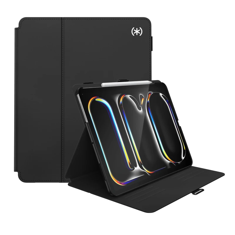 Speck, iPad Pro 7th Gen Case 12.9-13 Inch with Pencil Holder, Drop and Camera Protection, Multi-Angle Stand, Balance Folio Without Auto On/Off, Black/White