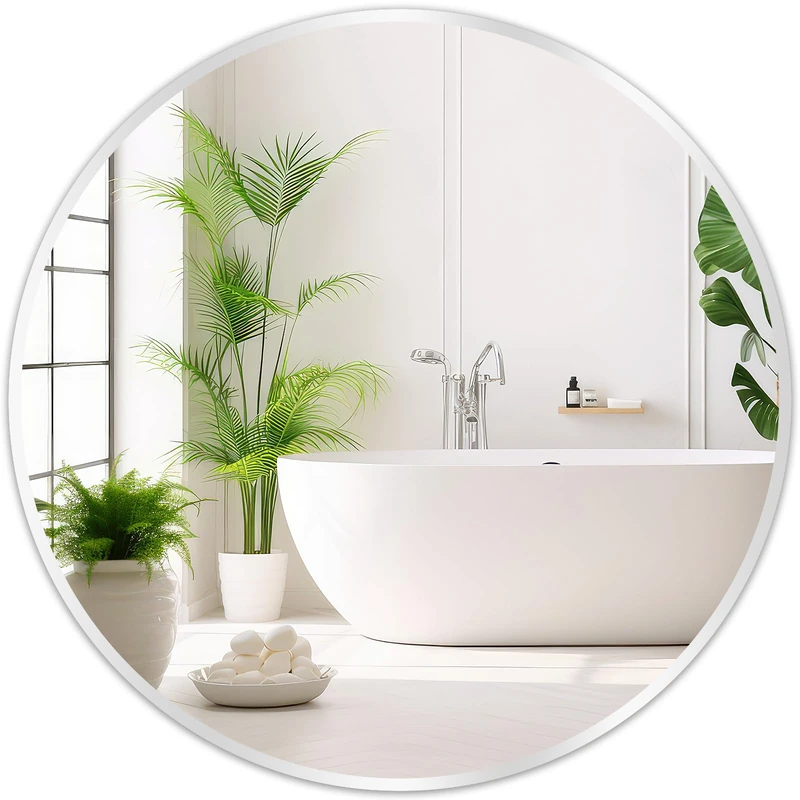 Fabuday Silver Round Mirror for Wall 24 inch - Circle Mirror for Bathroom, Entryway, Living Room, Hallway, Vanity Decor, Small Matte Metal Frame Mirrors