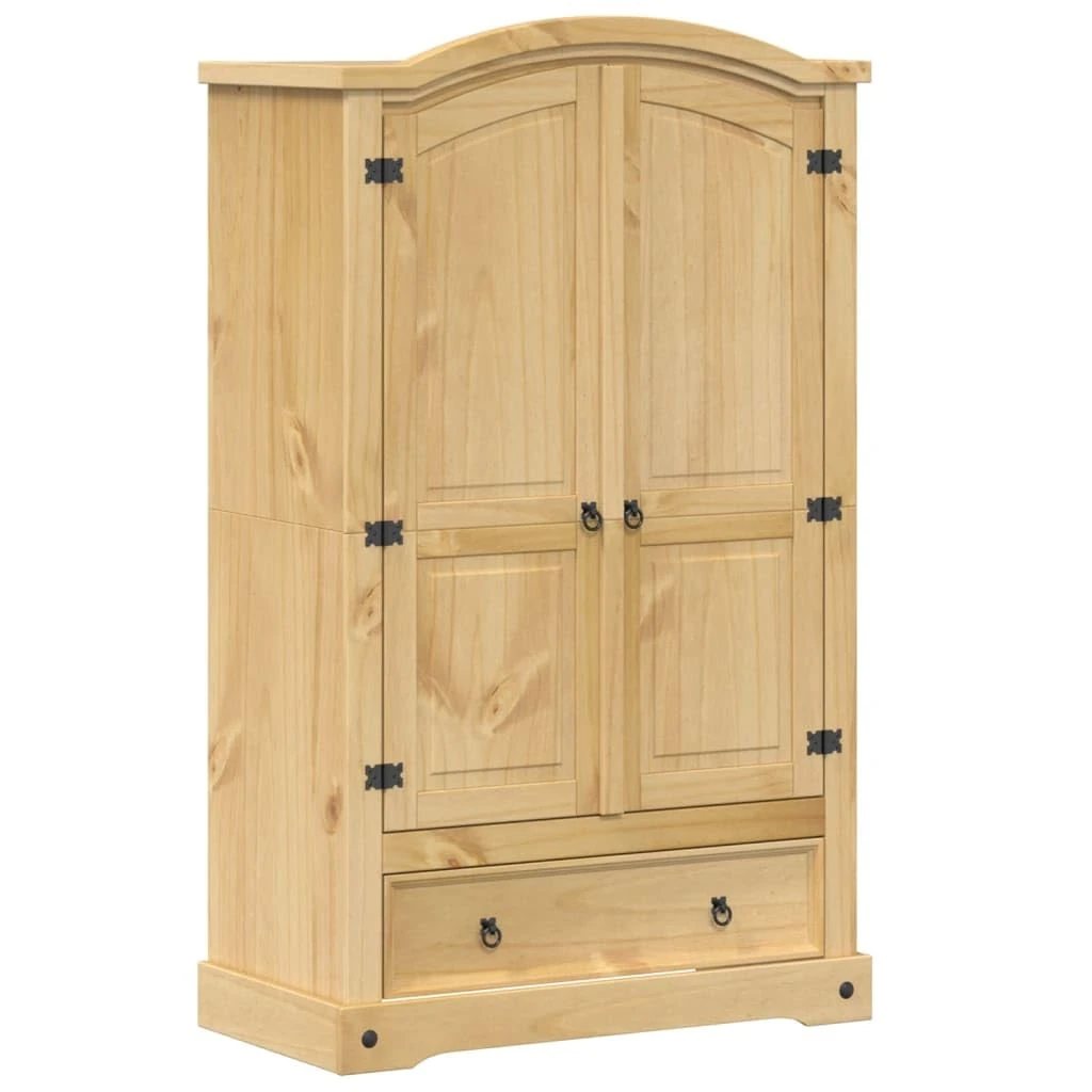 vidaXL Wardrobe with Shelf, Drawer Metal Handles, Tall Cabinet for Bedroom, Hallway Cupboard, Solid Pine Wood