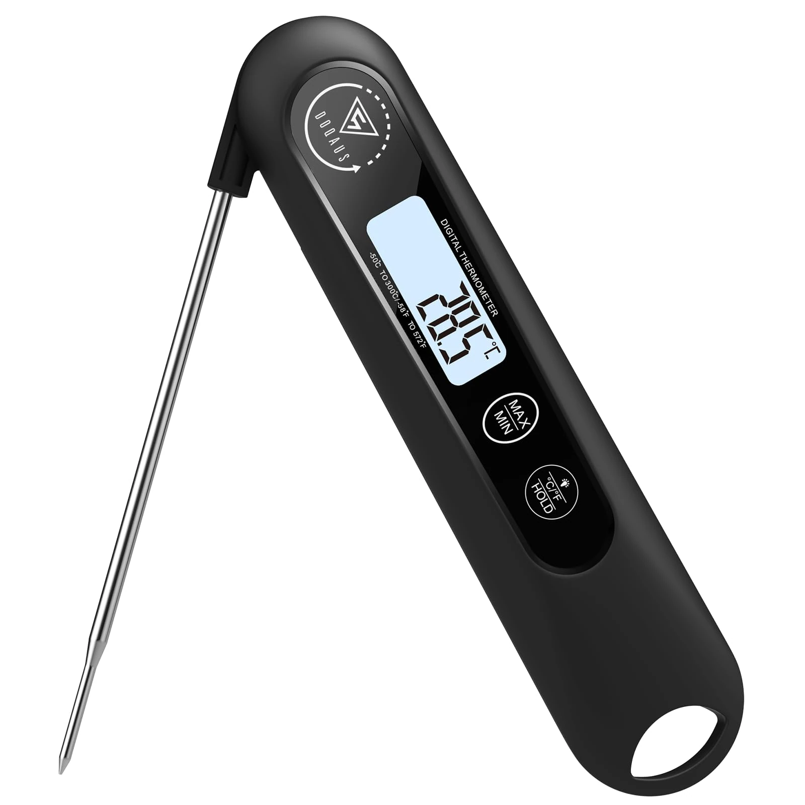 DOQAUS Meat Thermometers, 3S Instant Read Food Thermometer, Accurate Meat Thermometer Probe With Backlight, Foldable Long Probe, Auto On/Off, Cooking Thermometers for Kitchen, BBQ, Water, Milk(Black)