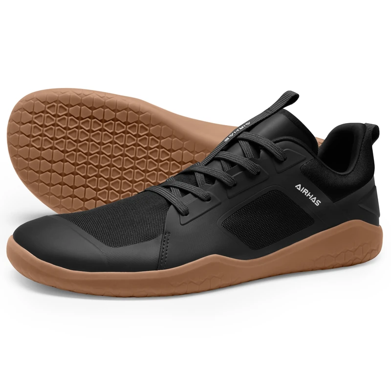 AIRHAS Men's Barefoot Shoes Zero Drop Workout Minimalist Gym Shoes for Men Deadlift Cross Training Sneakers, Black/Gum, 6.5 UK