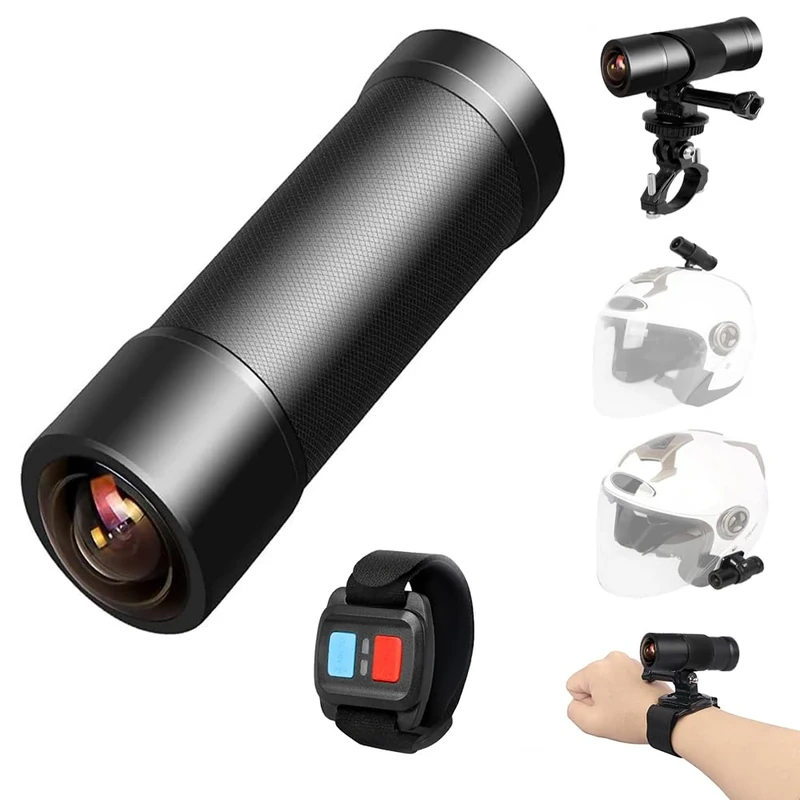 VSYSTO WiFi Helmet Camera for Motorcycle Bike, 2K WDR 170° Wide Angle SONYIMX335 Lens Portable Waterproof Bicycle Dash Cam Action Camera with Remote Control, G-sensor, Loop Recording (Black-K5X)