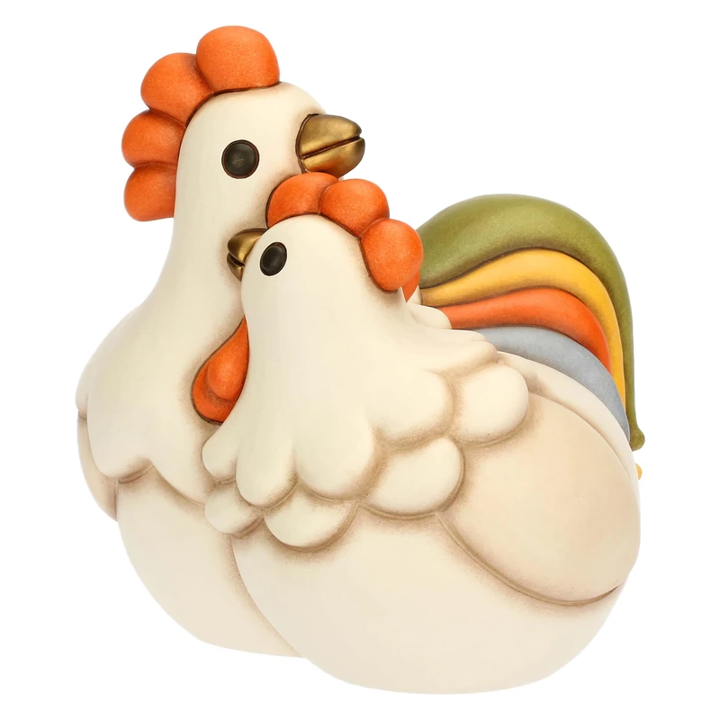 THUN Pair Rooster Jack and Ester Hen, Ceramic, Spring Garden Collection, 8" x 8" x 7.8"