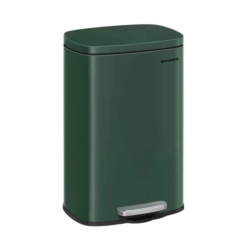 SONGMICS Kitchen Bin 13 Gallon (50 L), Pedal Rubbish Bin, Soft Close, Step-On Pedal, Steel, Inner Bucket, Retro Green LTB050C02