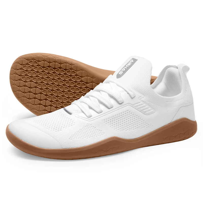 AIRHAS Men's Barefoot Shoes Zero Drop Running Minimalist Gym Shoes for Men Deadlift Cross Training Sneakers, White/Gum, 6 UK