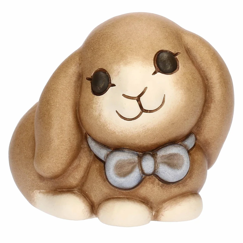 THUN Roger Bunny with Small Bow - Ceramic, Spring Garden Collection, 8 x 5.5 x 6.5 cm