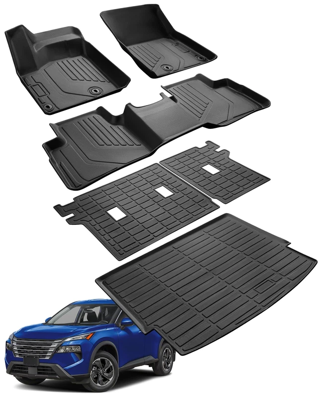 COTAZA 6PCS for Nissan Rogue All Weather Floor Mats 2021 2022 2023 2024,for Nissan Rogue Interior Accessories 2021-2024 Weathertech Custom Fit Full Set Floor Mats & Trunk Cargo Mats & Backrest Mats - Image 1