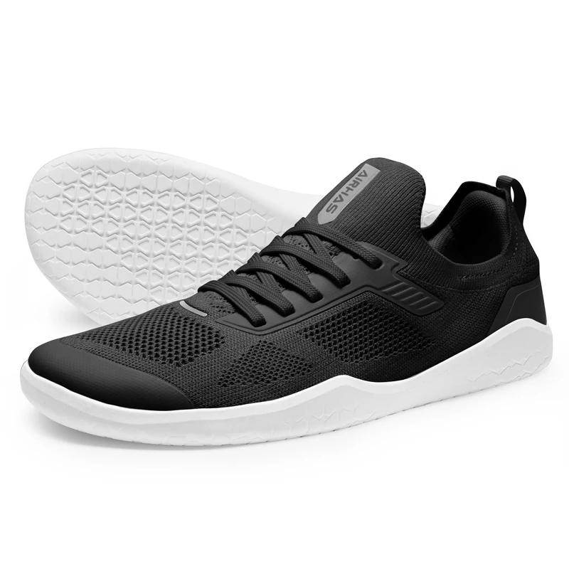 AIRHAS Men's Barefoot Shoes Zero Drop Running Shoes Minimalist Gym Shoes for Men Deadlift Cross Training Sneakers, Black/White, 29.0 cm